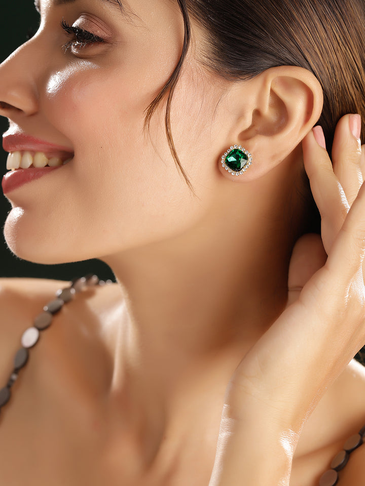 Priyaasi Silver Plated Crystal Stud Earrings