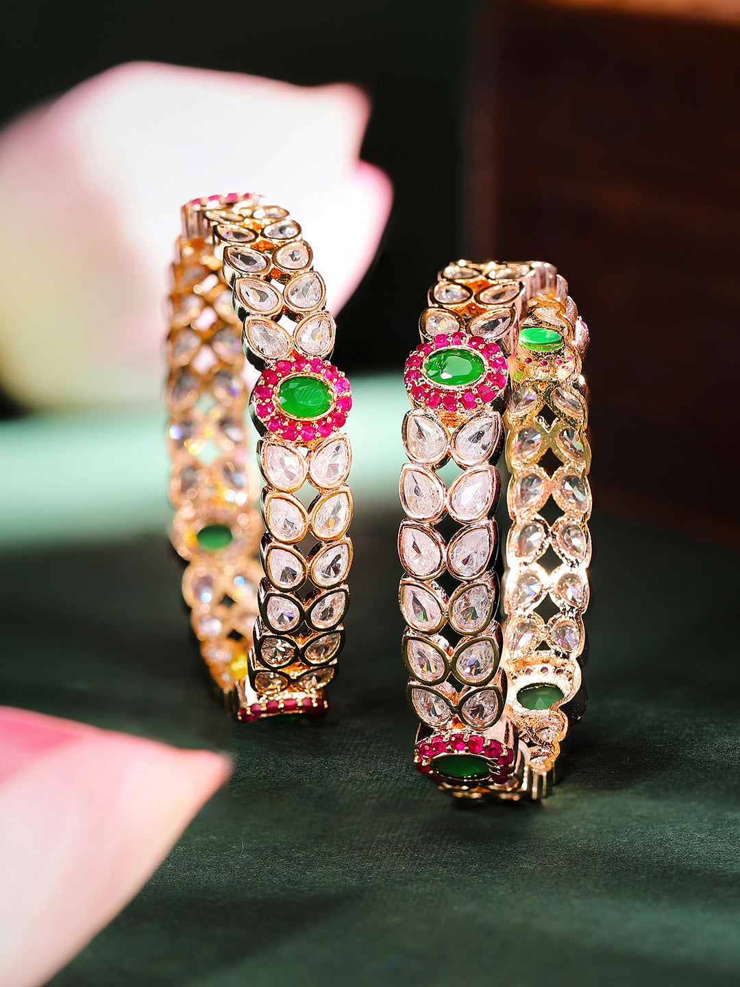 Priyaasi Gold Plated Multi-Color Emarld Bangles