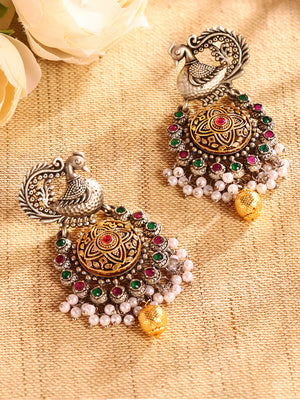 Priyaasi Silver Plated Oxidized Drop Earrings