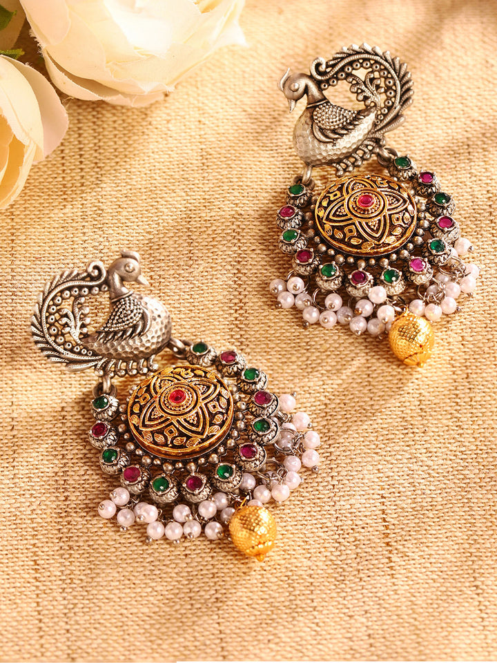 Priyaasi Silver Plated Oxidized Drop Earrings