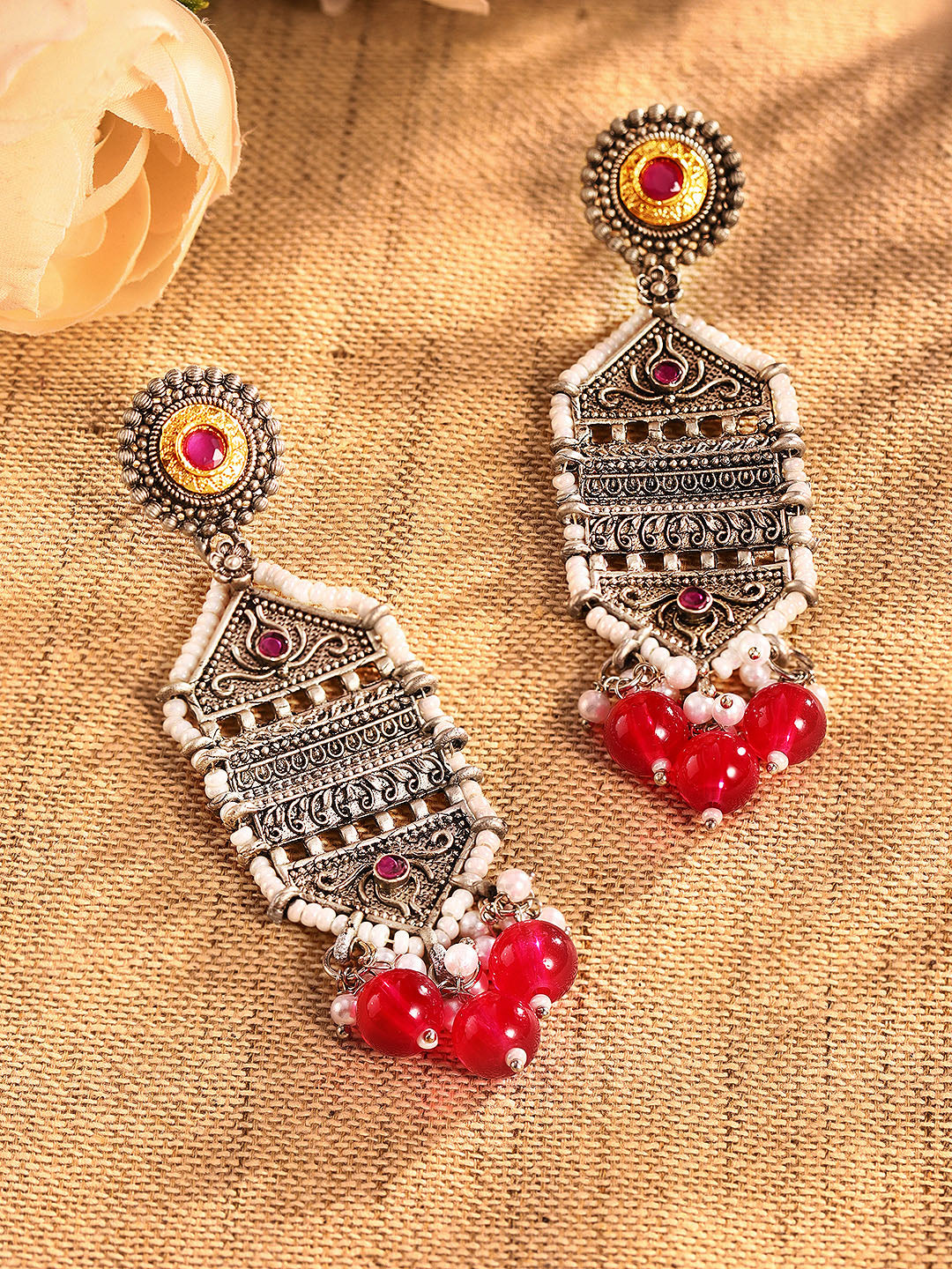 Priyaasi Silver Plated Oxidized Drop Earrings
