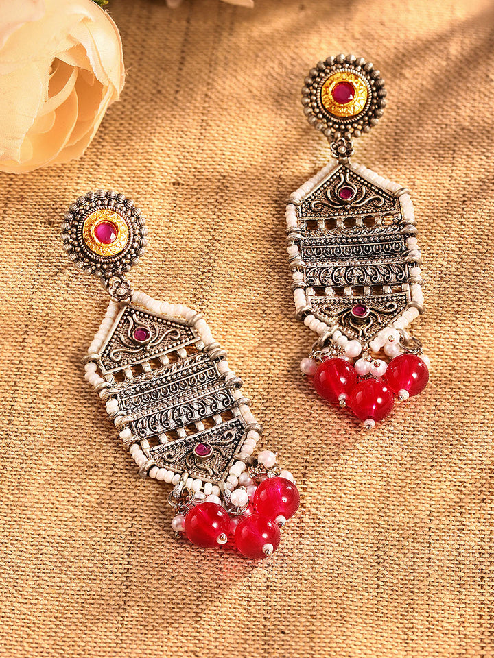 Priyaasi Silver Plated Oxidized Drop Earrings