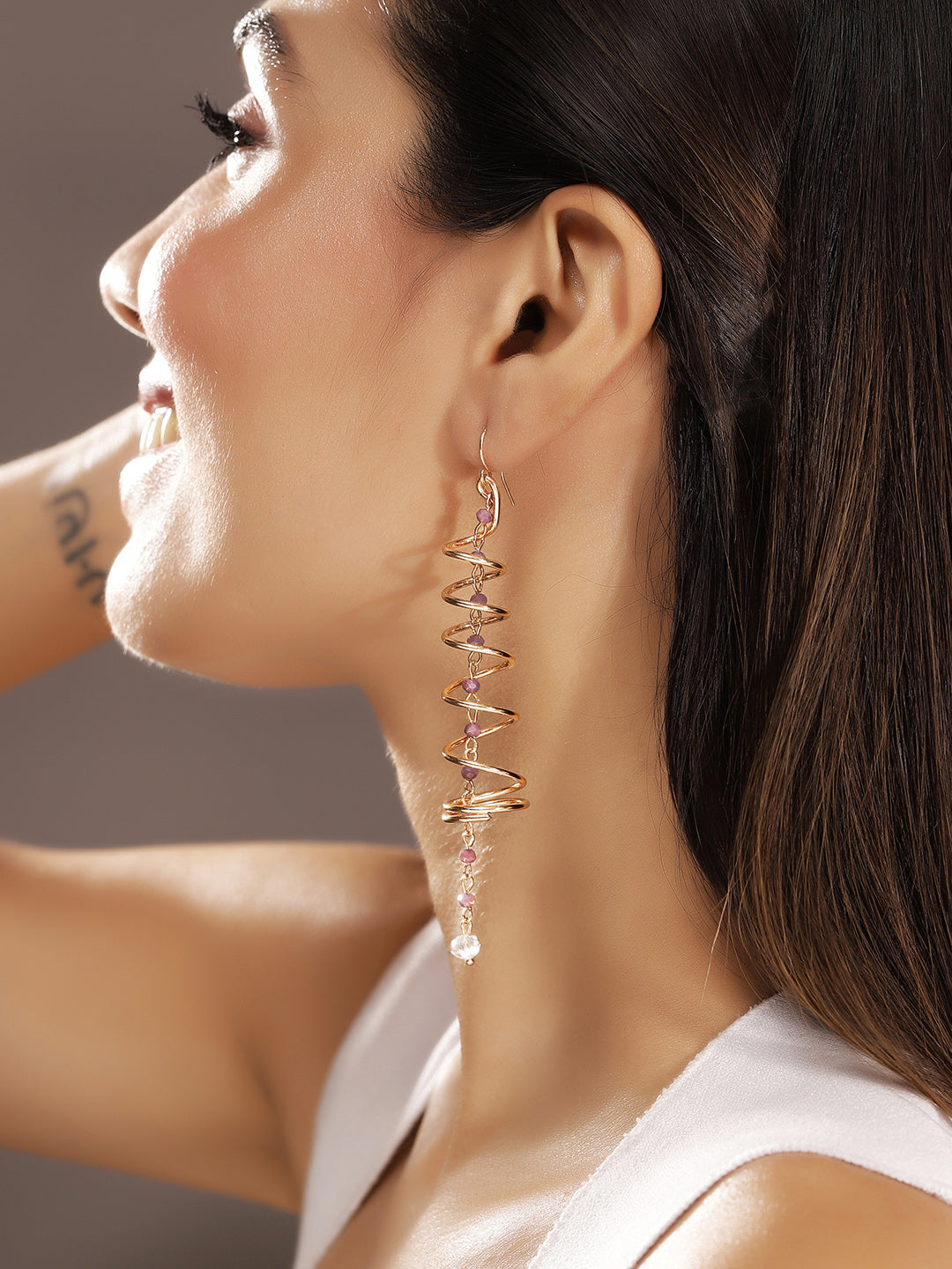 Priyaasi Gold Plated Brass-solid Dangle Earrings