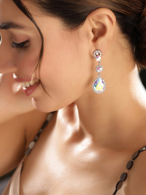 Priyaasi Silver Plated Crystal Drop Earrings