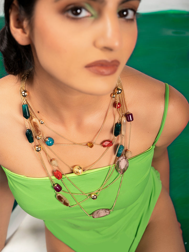 Priyaasi gold plated multi color multi layered beaded necklace