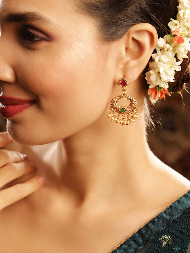 Priyaasi Gold Plated Temple Chandbali Earrings