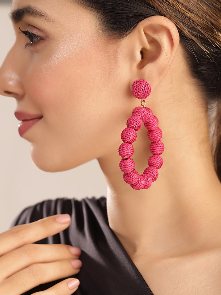 Priyaasi Gold Plated Maroon Beaded Drop Earrings