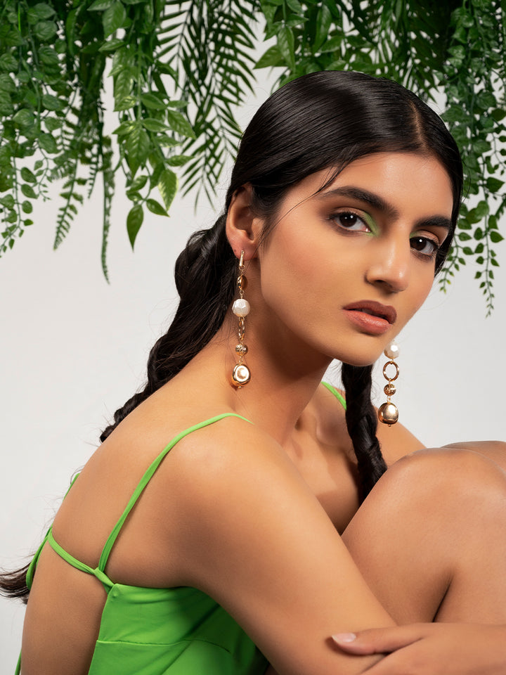Priyaasi gold plated white drop earrings