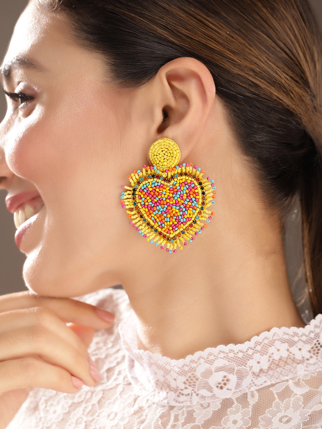 Priyaasi Yellow Beaded Drop Earrings