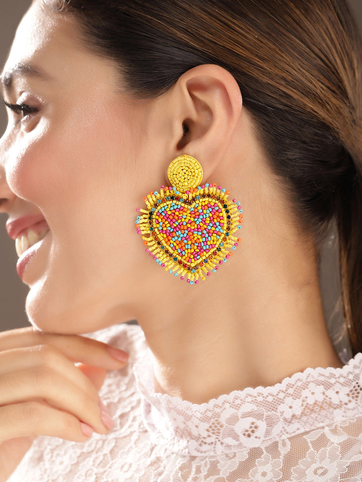 Priyaasi Yellow Beaded Drop Earrings