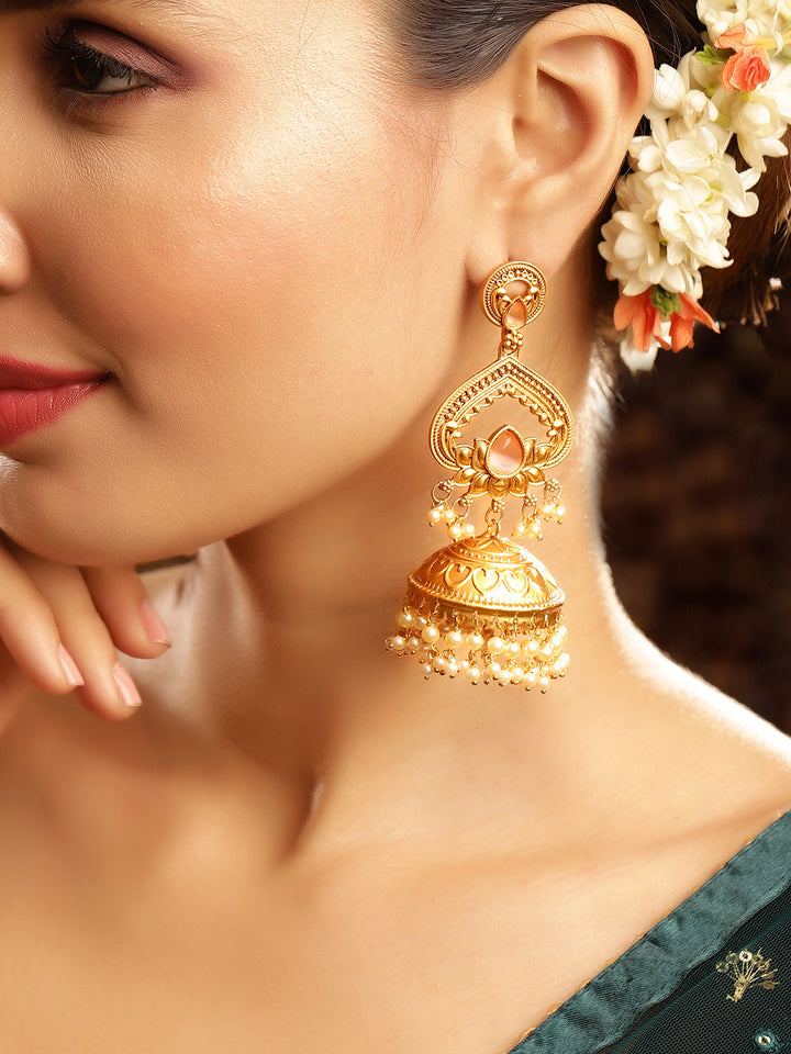 Priyaasi Gold Plated Temple Jhumka Earrings