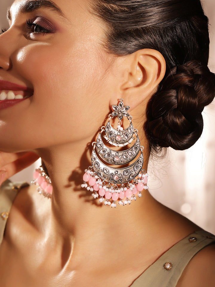 Priyaasi Silver Plated Oxidized Chandbali Earrings