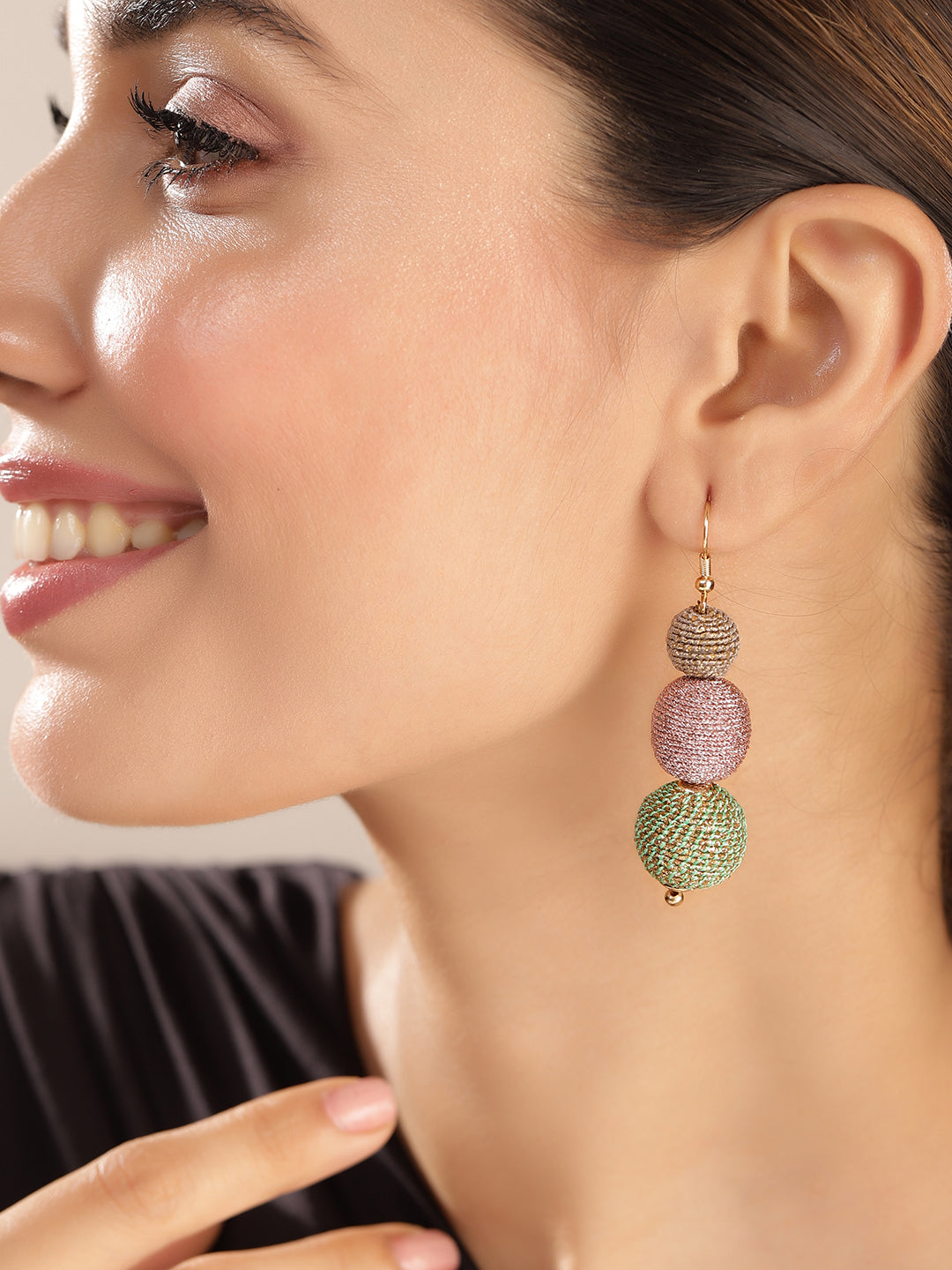 Priyaasi Gold Plated Green Beaded Drop Earrings