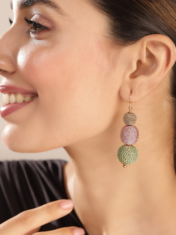 Priyaasi Gold Plated Green Beaded Drop Earrings