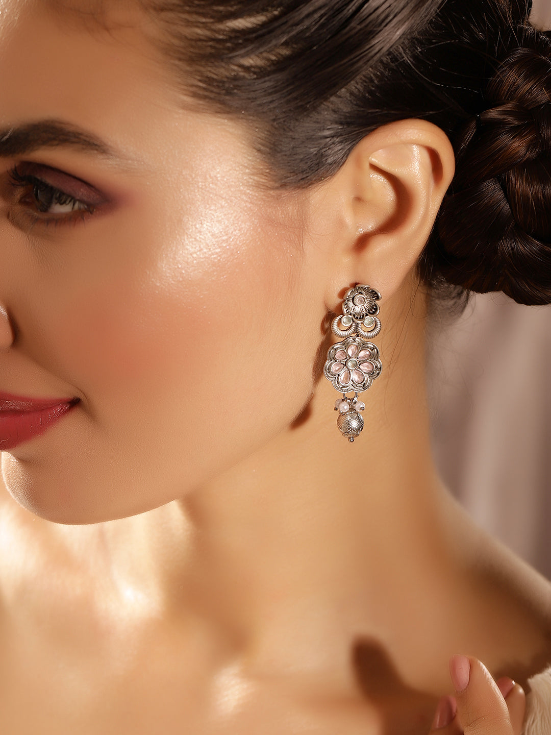 Priyaasi Silver Plated Oxidized Drop Earrings