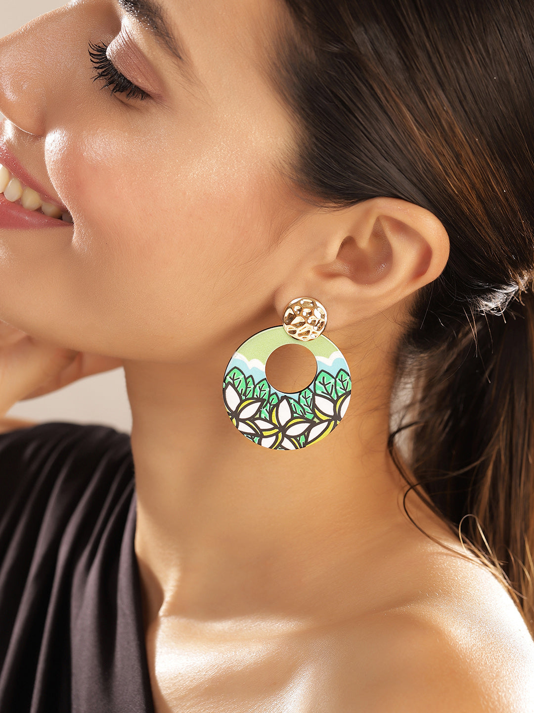 Priyaasi Green Floral Drop Earrings