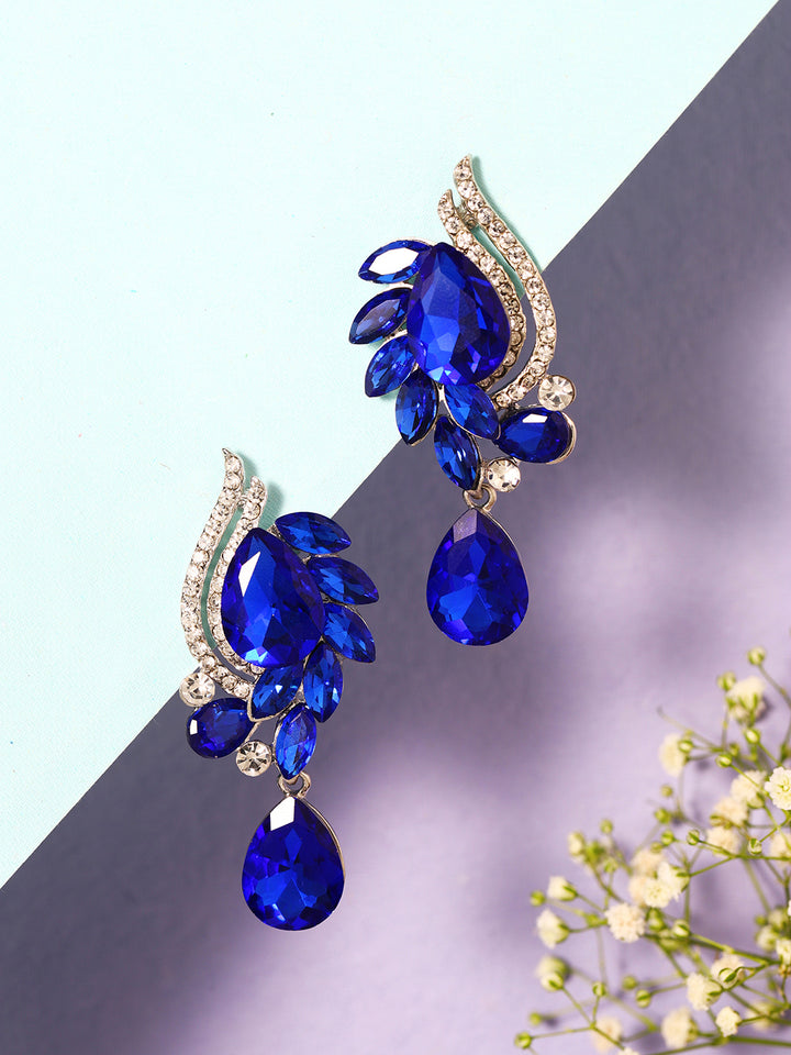 Priyaasi Silver Plated Blue Crystal Drop Earrings