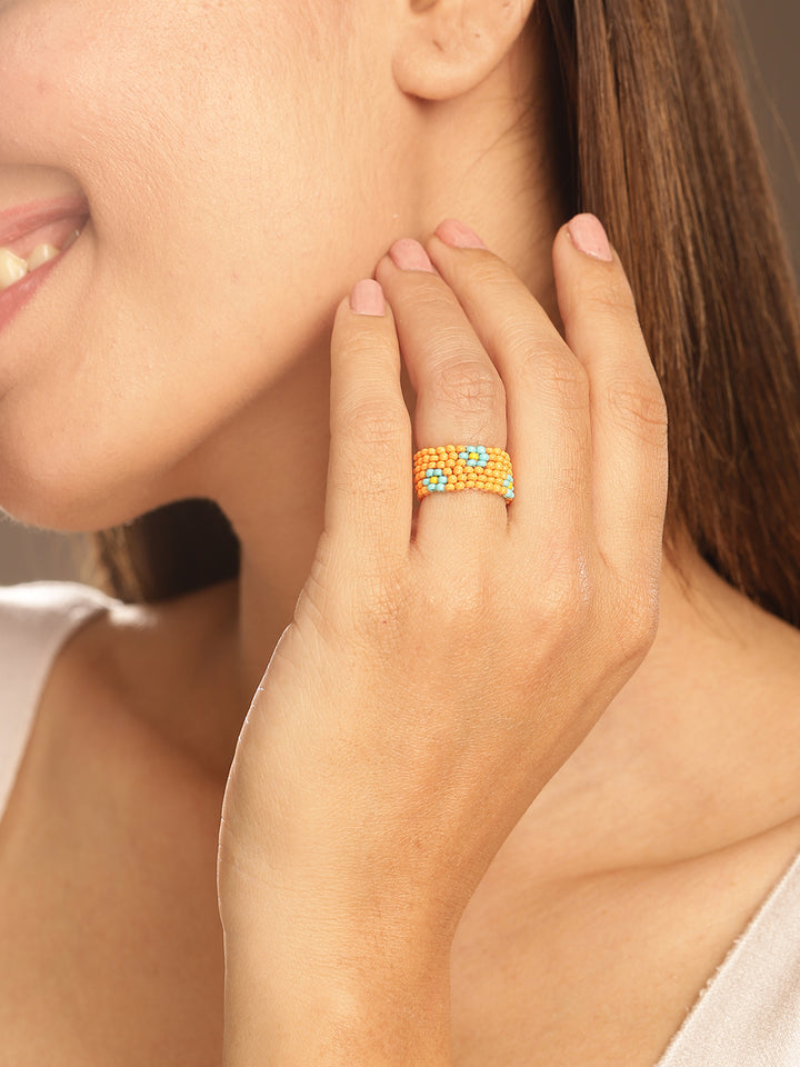 Priyaasi Orange Beaded Ring