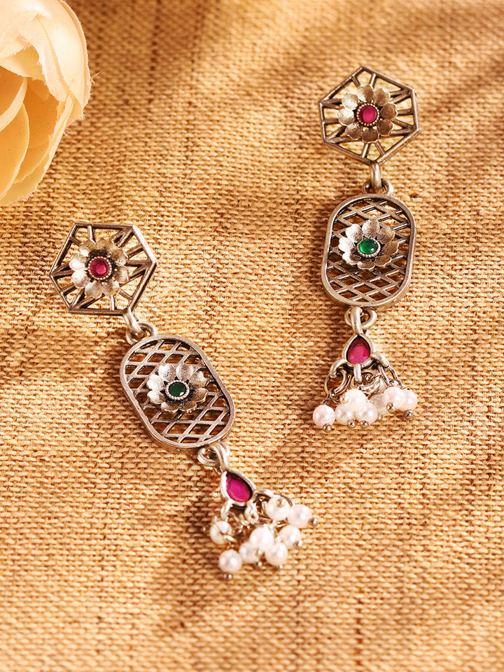 Priyaasi Silver Plated Oxidized Drop Earrings