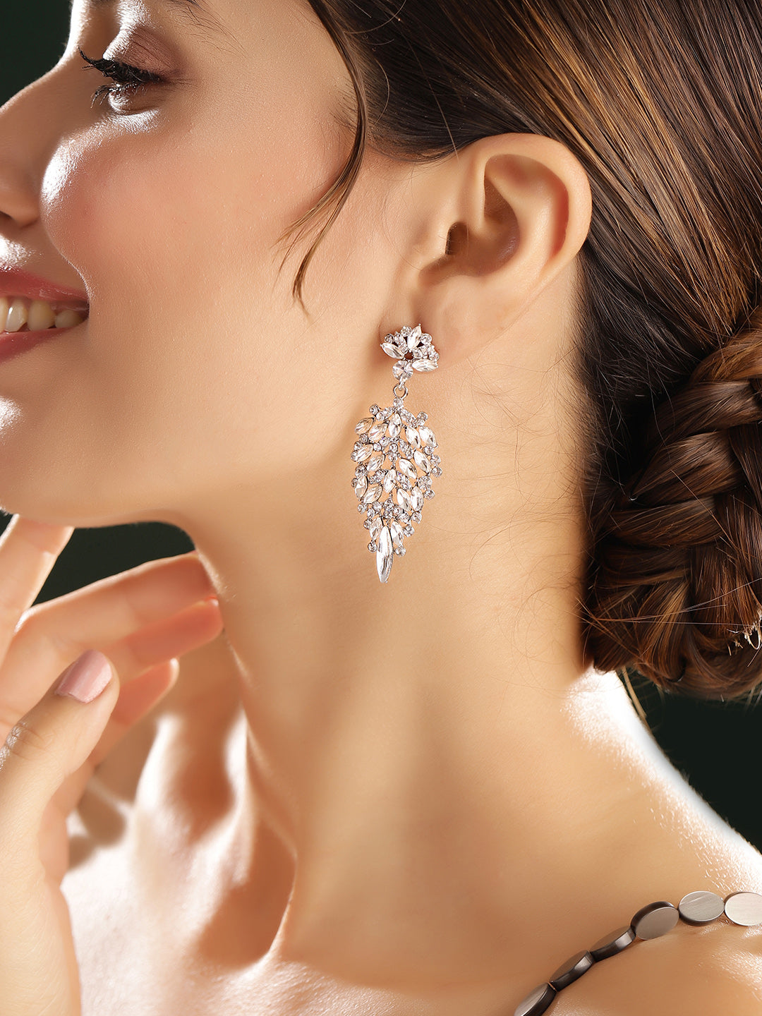 Priyaasi Silver Plated Crystal Drop Earrings