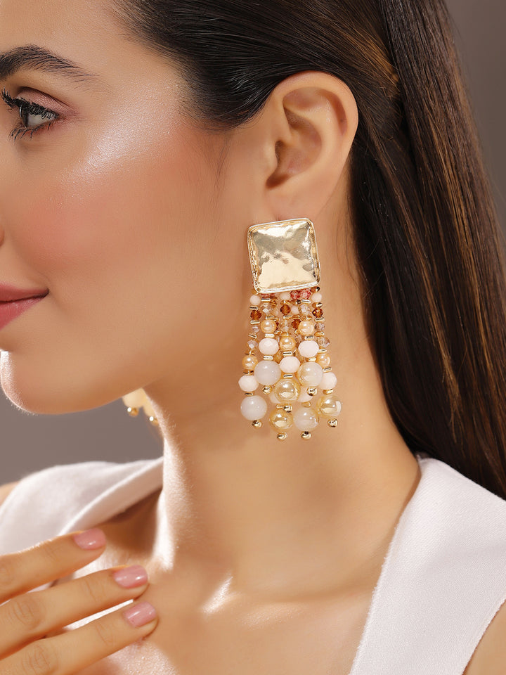 Priyaasi Gold Plated Beaded Drop Earrings