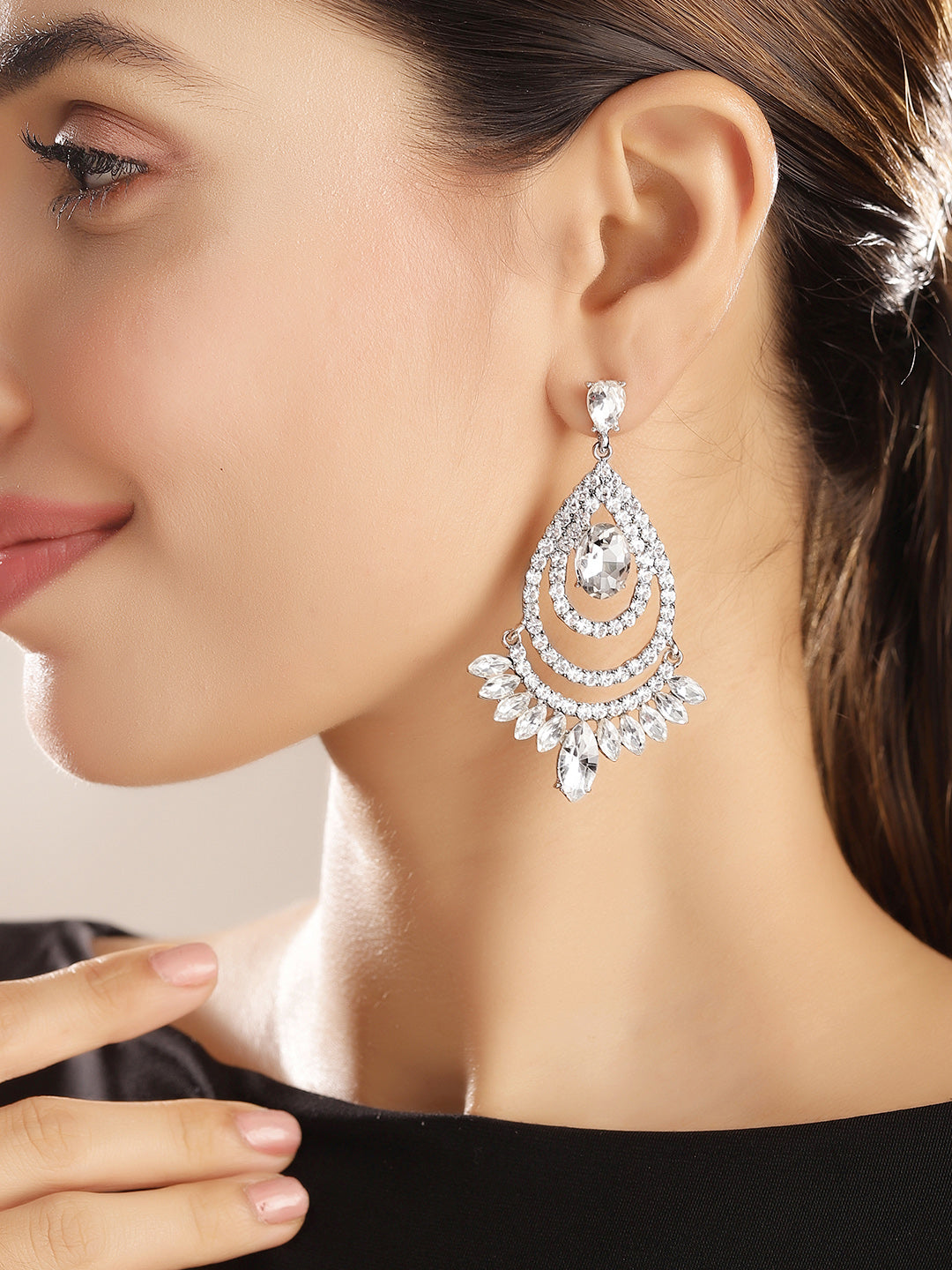 Priyaasi Silver Plated Crystal Drop Earrings