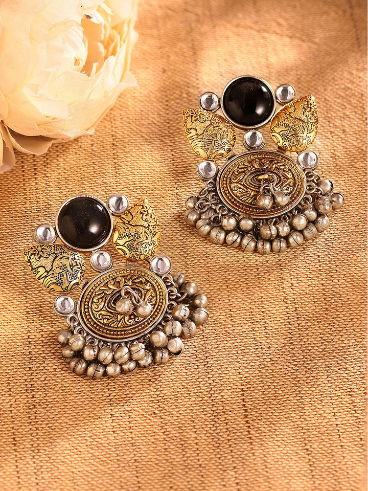 Priyaasi Silver Plated Oxidized Drop Earrings