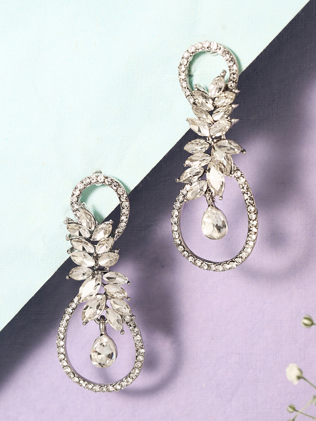 Priyaasi Silver Plated Silver Crystal Drop Earrings