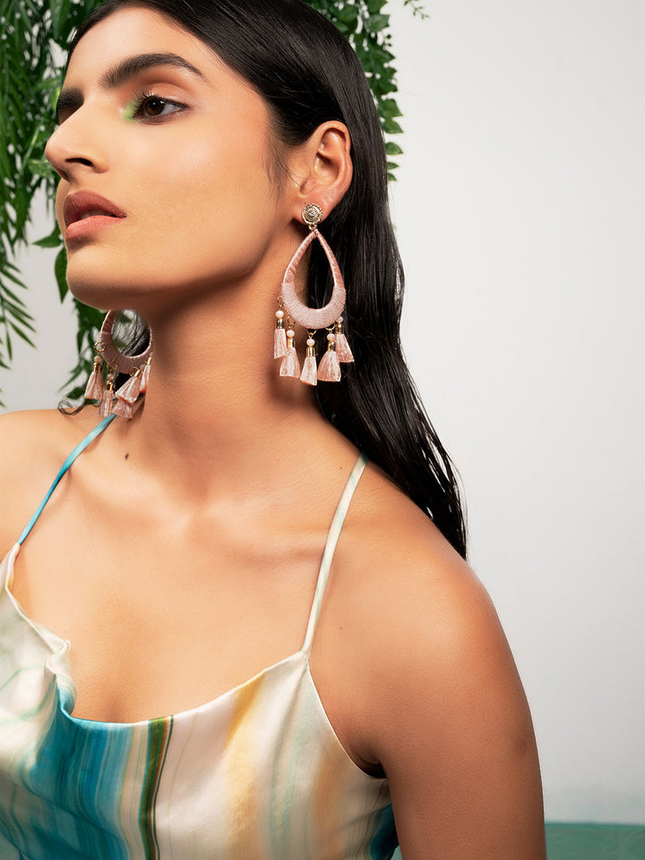 Priyaasi Gold Plated Pink Beaded Drop Earrings