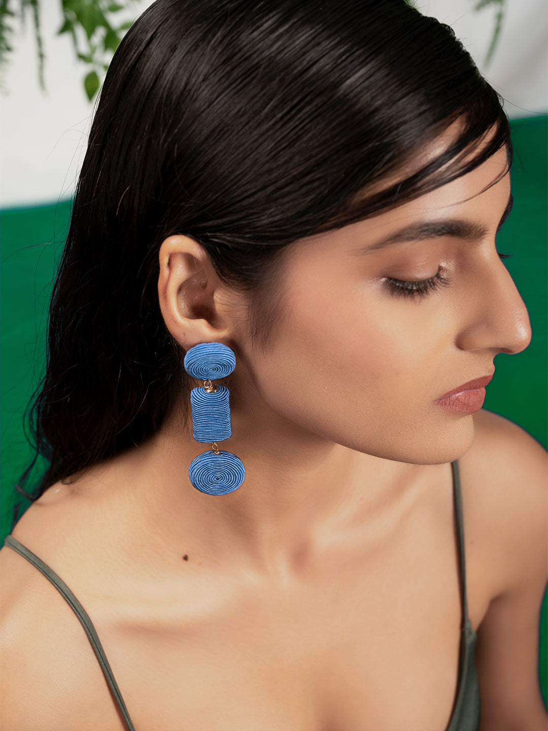 Priyaasi Gold Plated Blue Beaded Drop Earrings