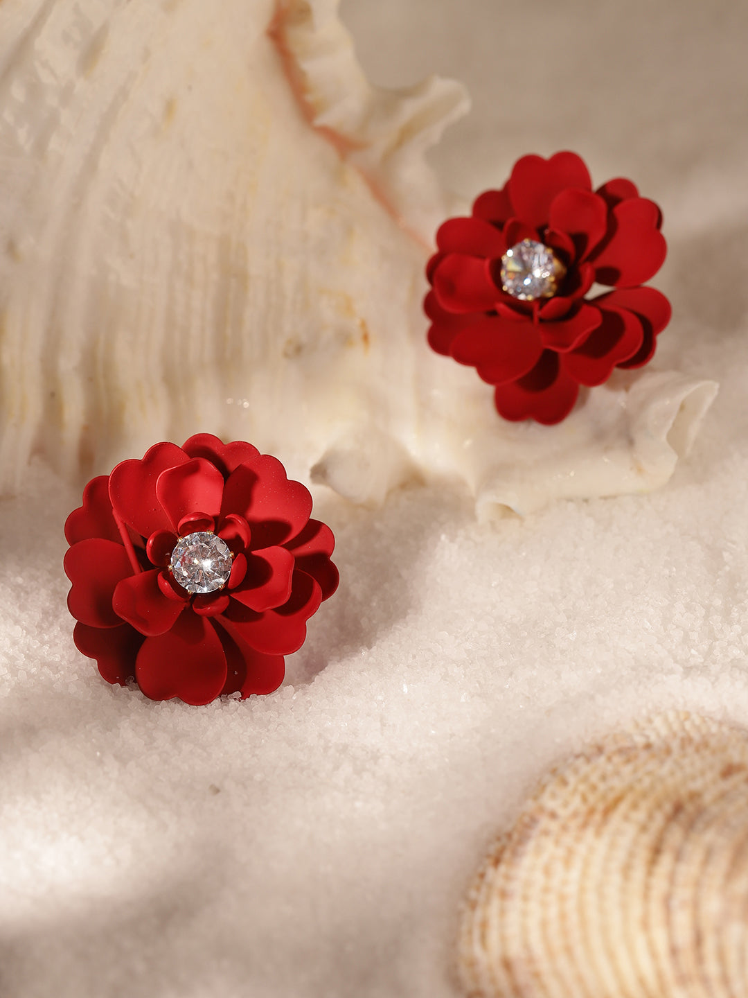 Priyaasi Red Floral Stud Earrings