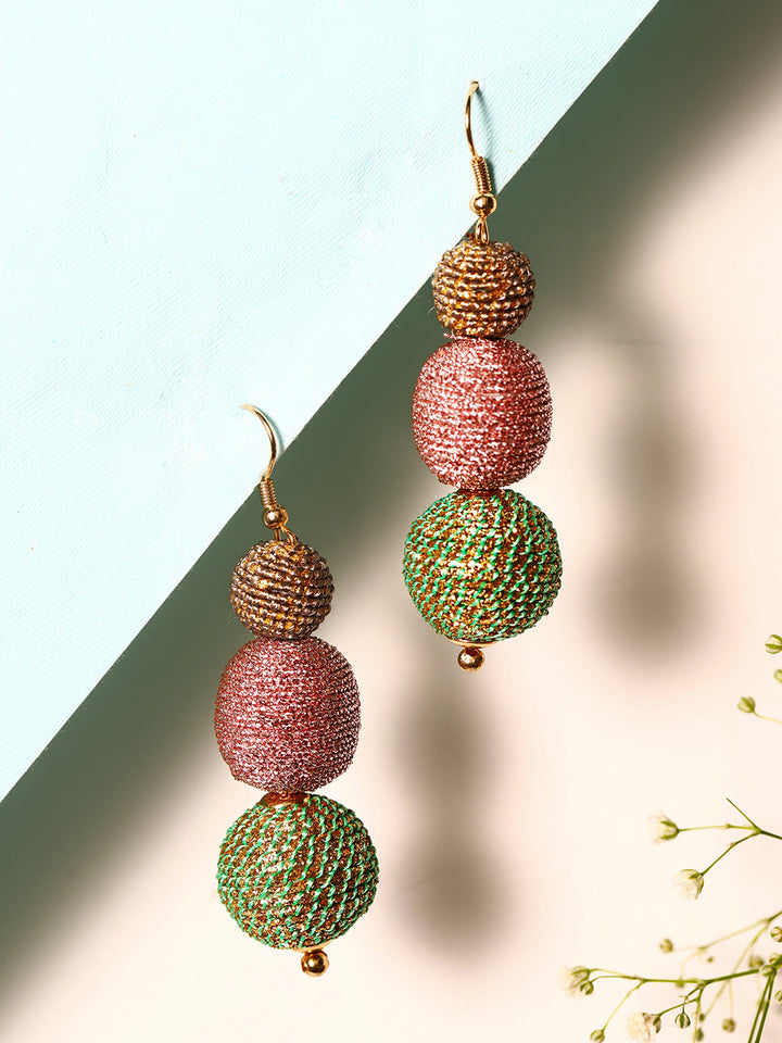 Priyaasi Gold Plated Green Beaded Drop Earrings