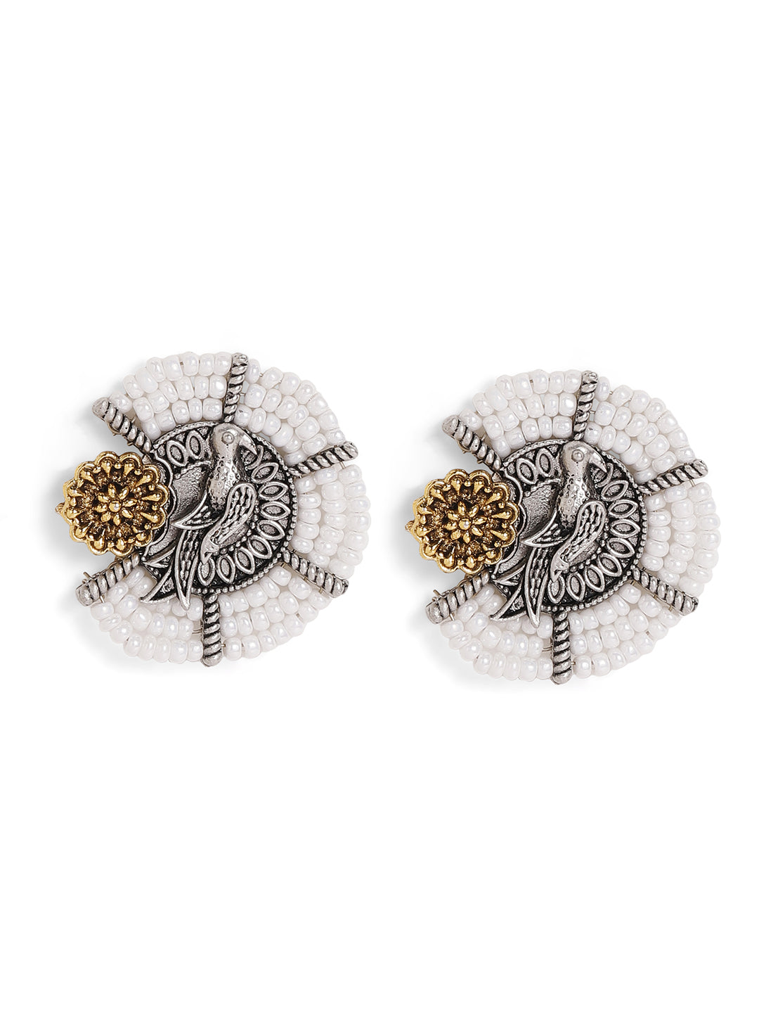 Priyaasi Silver Plated White Oxidized Stud Earrings