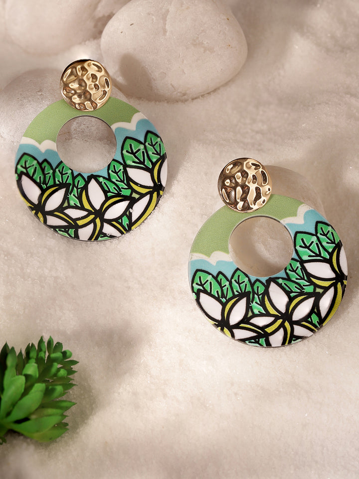 Priyaasi Green Floral Drop Earrings