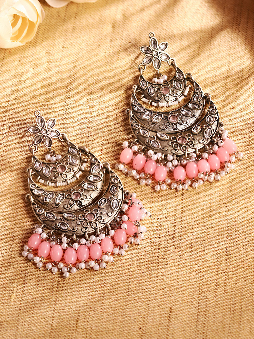 Priyaasi Silver Plated Oxidized Chandbali Earrings