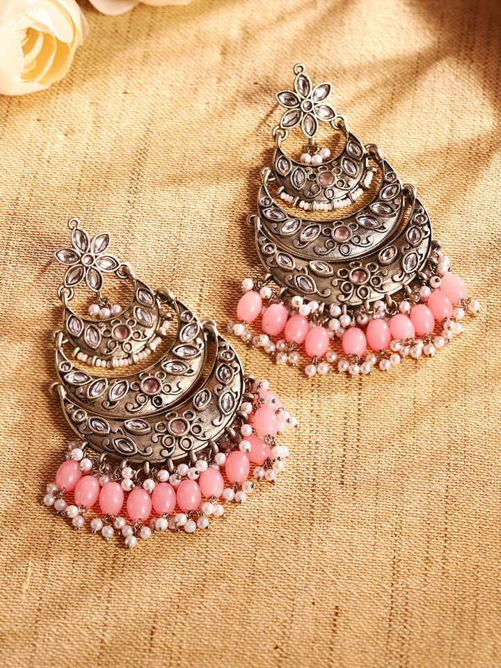 Priyaasi Silver Plated Oxidized Chandbali Earrings