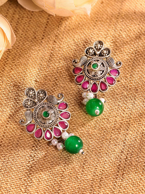Priyaasi Silver Plated Oxidized Drop Earrings