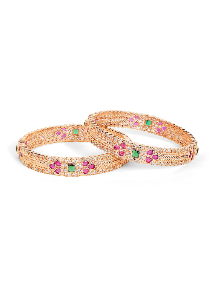 Priyaasi Gold Plated Multi-Color Emarld-Pink Bangles