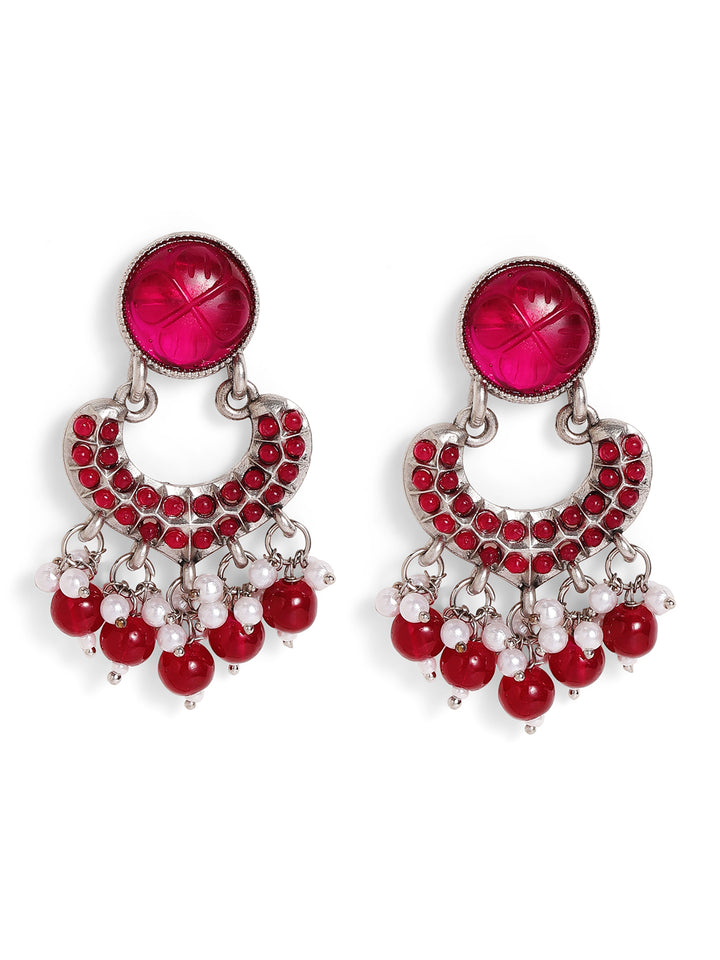 Priyaasi Gold Plated Red Kundan Chandbali Earrings