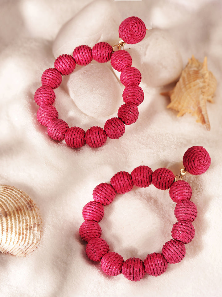 Priyaasi Gold Plated Maroon Beaded Drop Earrings