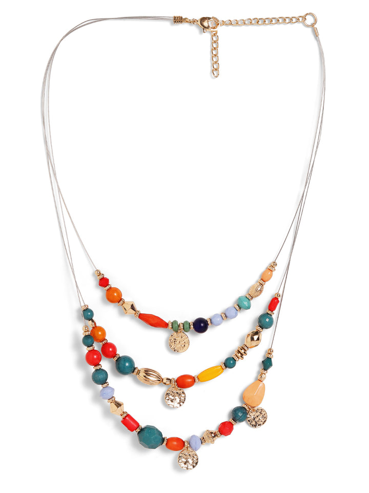 Priyaasi gold plated multi color 3 layer beaded necklace