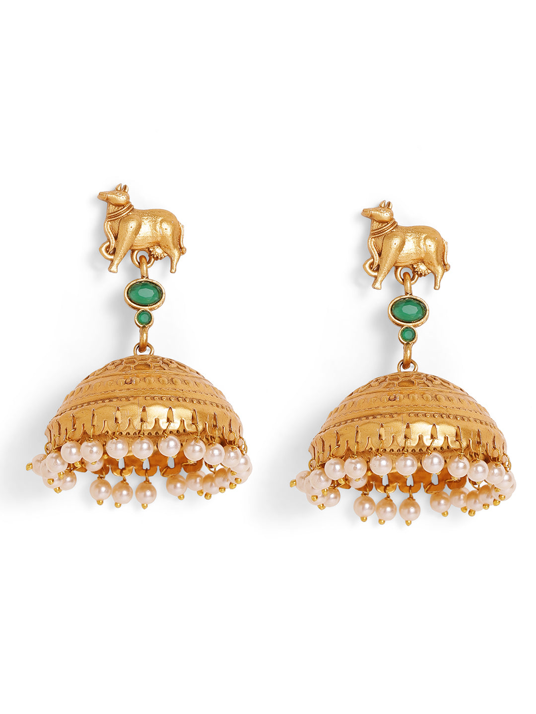 Priyaasi Gold Plated Temple Drop Earrings