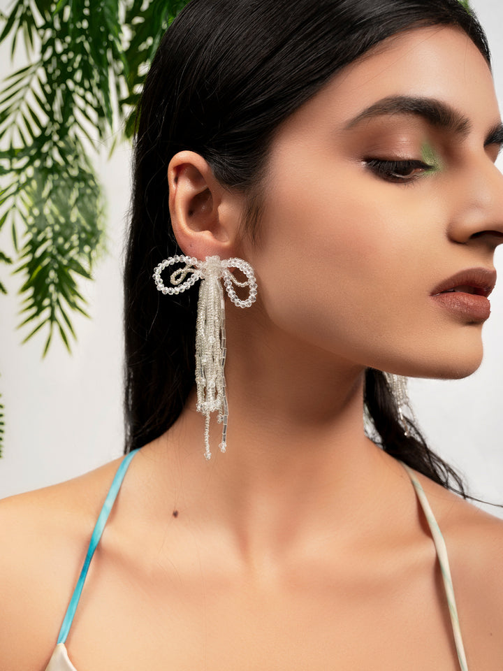 Priyaasi Silver Plated Beaded Drop Earrings