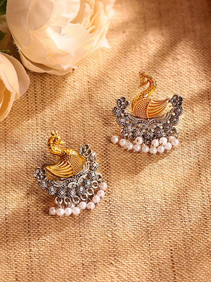 Priyaasi Silver Plated Oxidized Stud Earrings