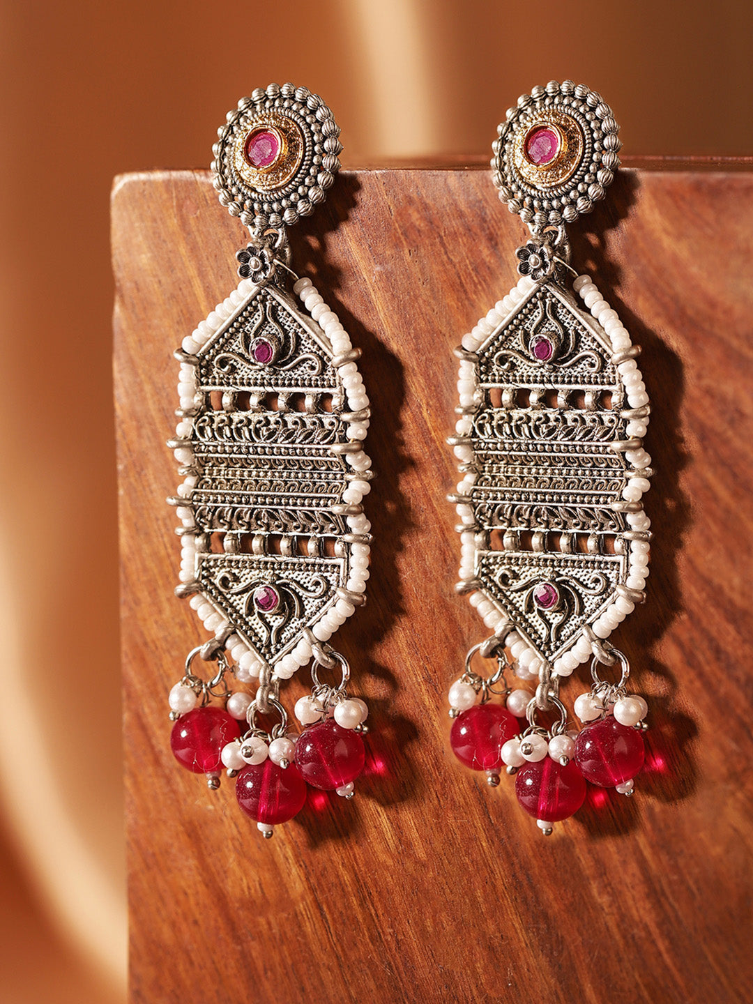 Priyaasi Silver Plated Oxidized Drop Earrings