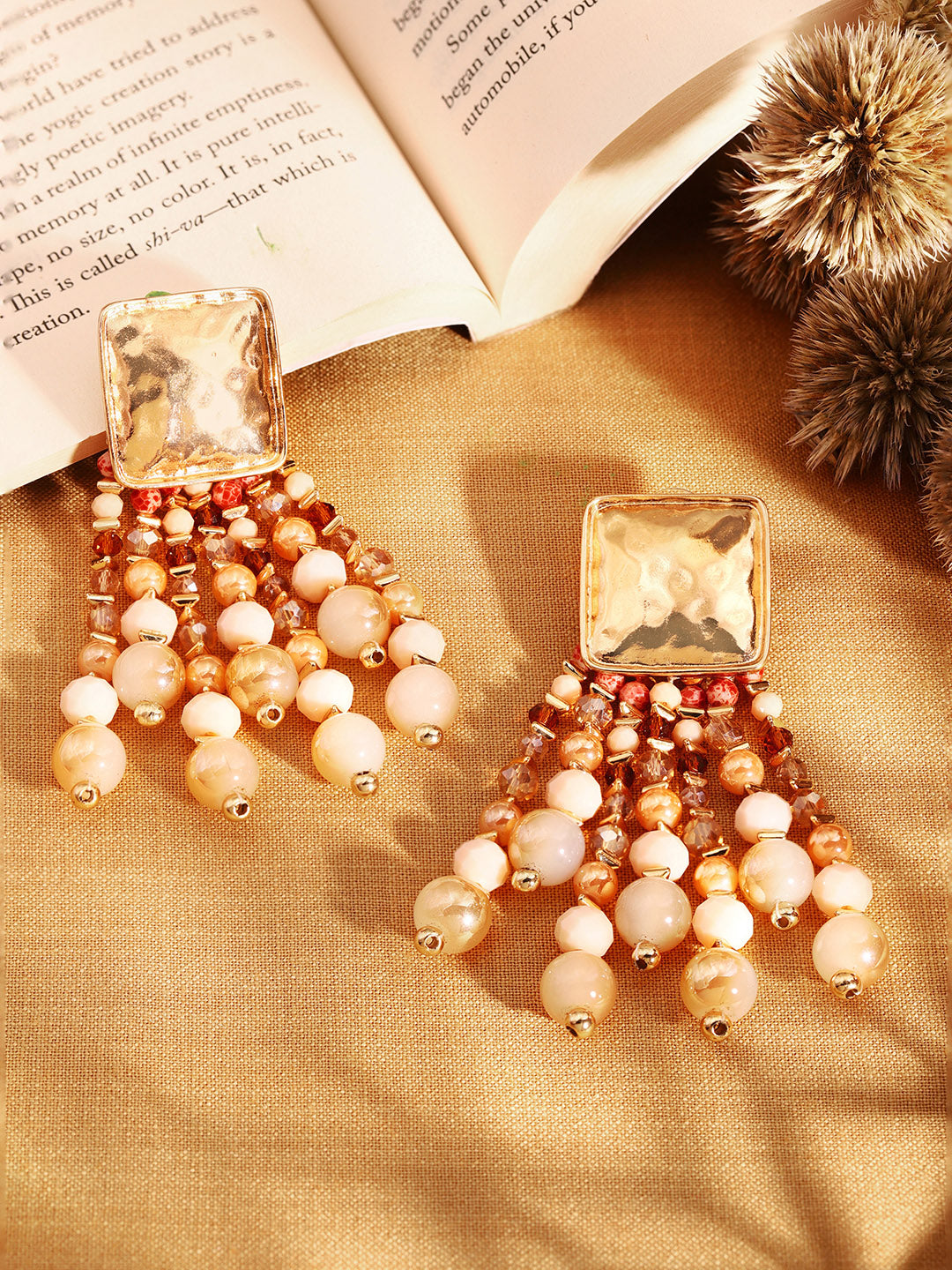 Priyaasi Gold Plated Beaded Drop Earrings
