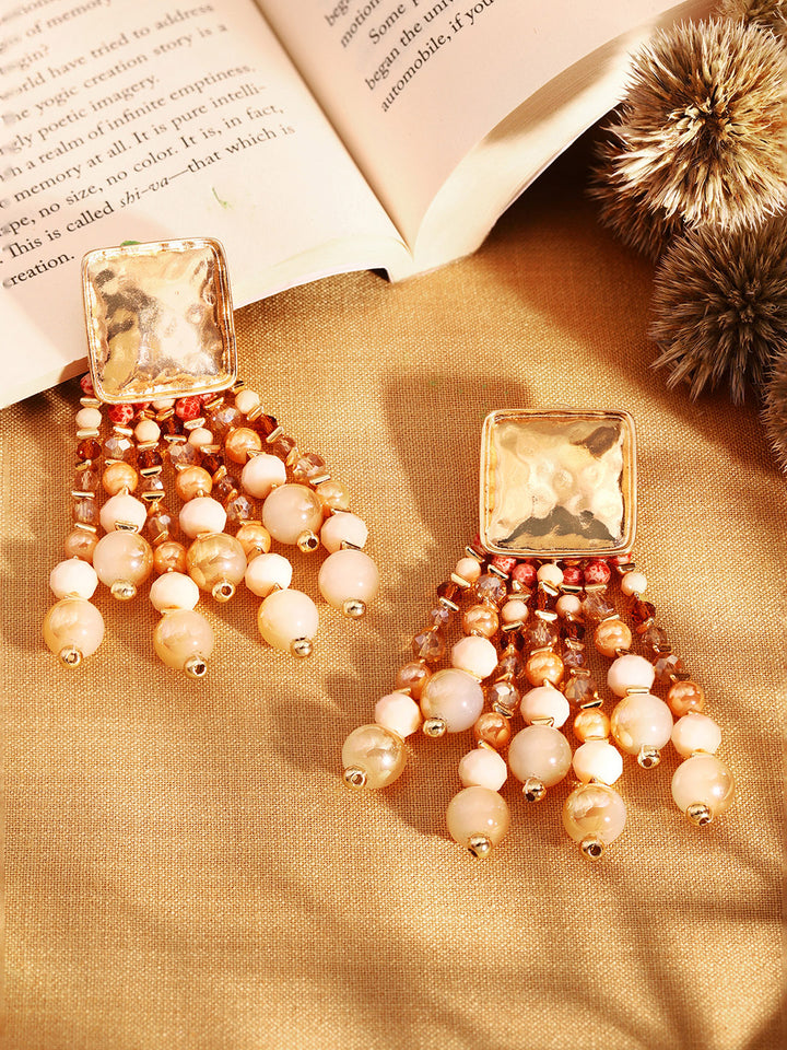 Priyaasi Gold Plated Beaded Drop Earrings