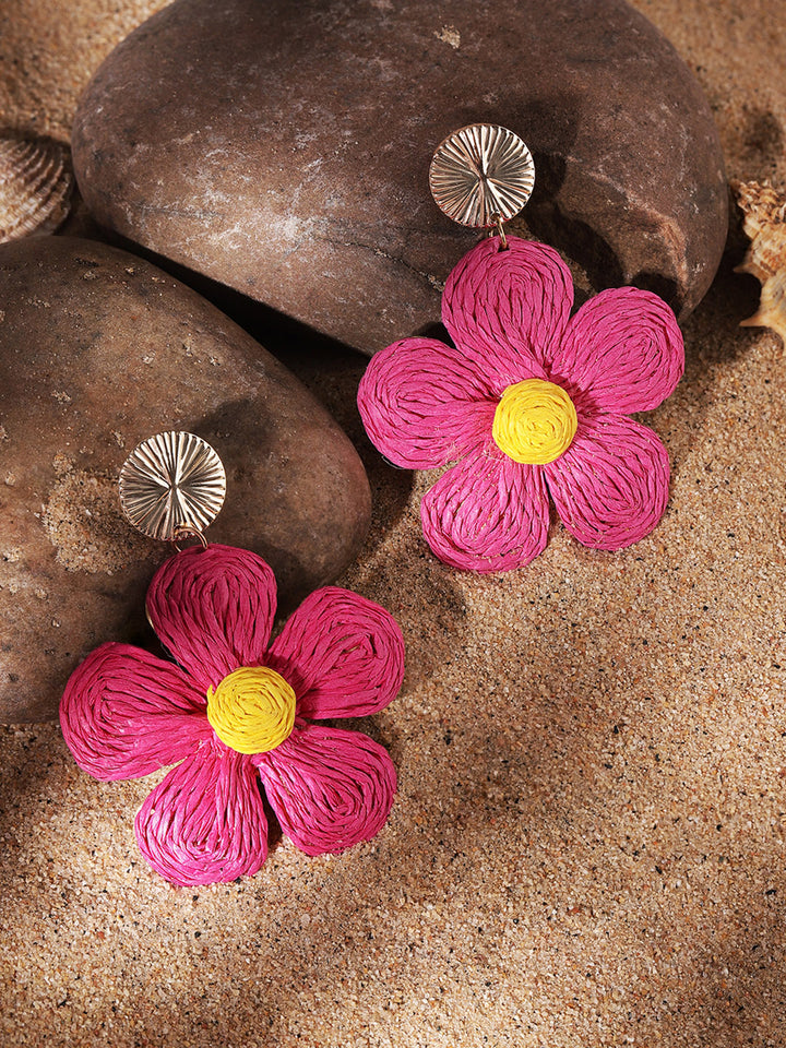 Priyaasi Gold Plated Pink Floral Drop Earrings