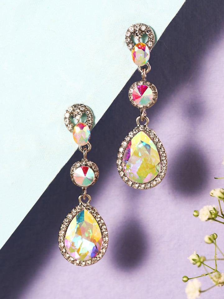 Priyaasi Silver Plated Crystal Drop Earrings
