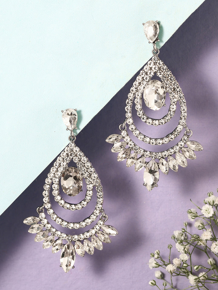 Priyaasi Silver Plated Crystal Drop Earrings